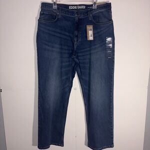 NWT Eddie Bauer 36x30 Men's Flex Relaxed Fit Denim Blue Jeans